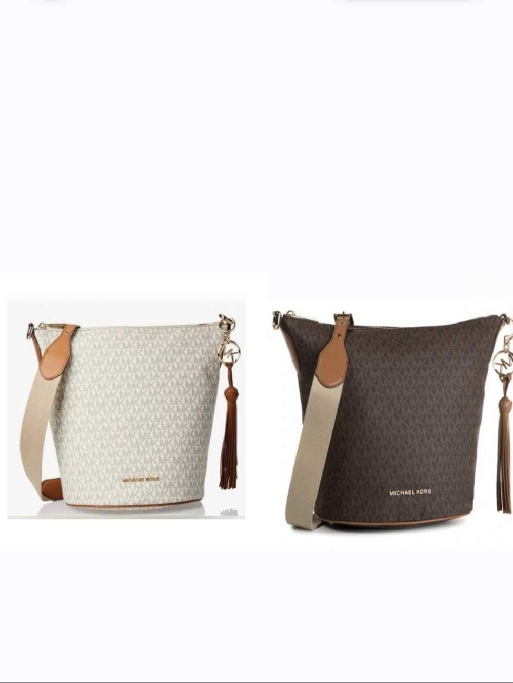 Michael Kors MK Signature Bucket Bag in Cream Or Brown $278 Sealed New Mid Zip